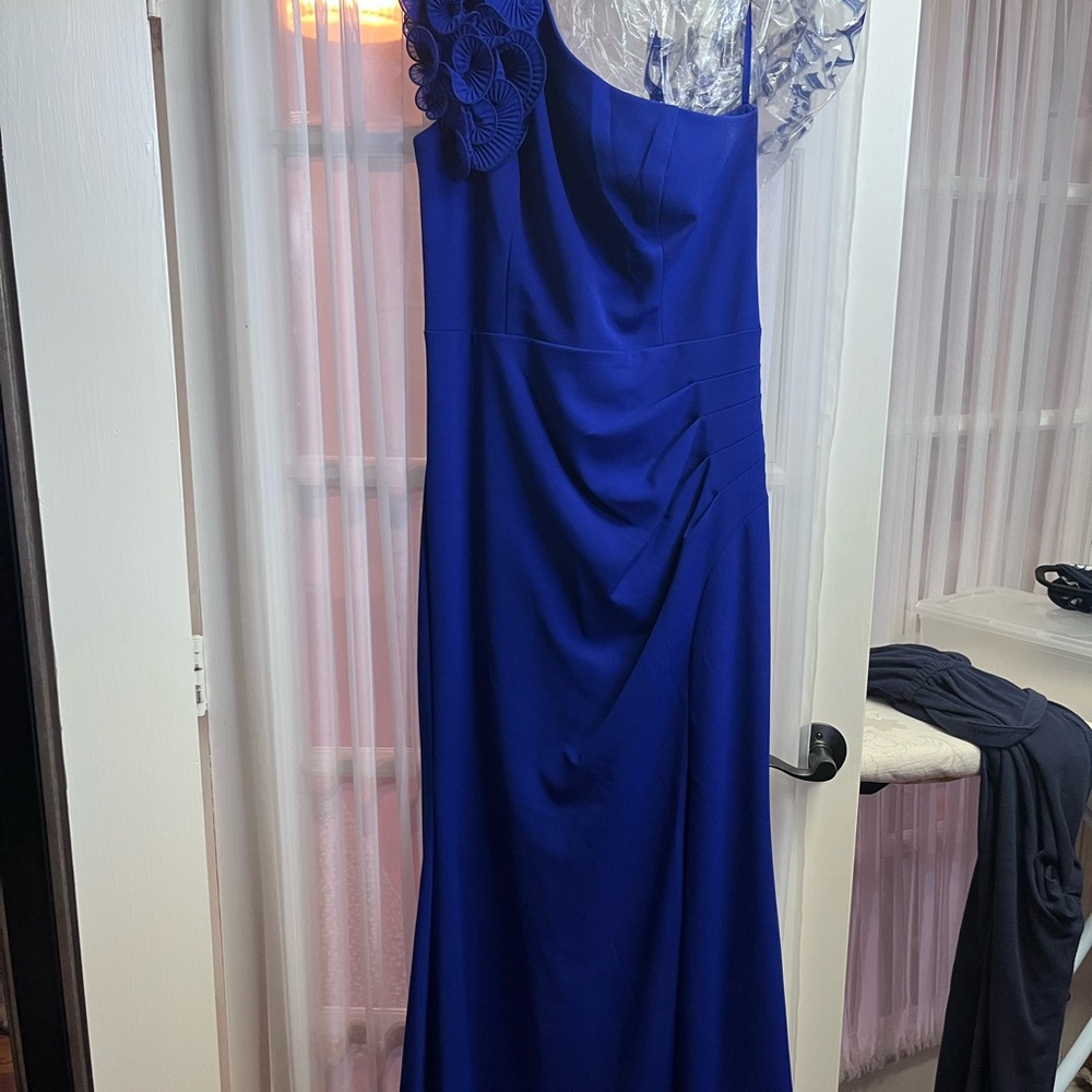 Xscape Royal Blue One-Shoulder Dress